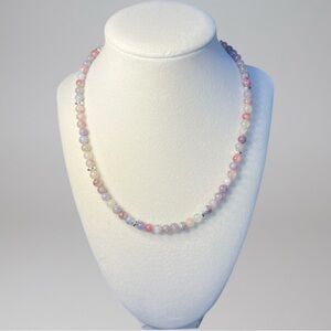 Plum Blossom Tourmaline and Silver Hematite Necklace